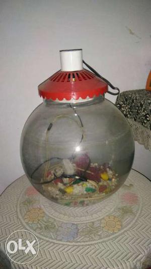 Round Fish Bowl With Red And White Oxygen Lid