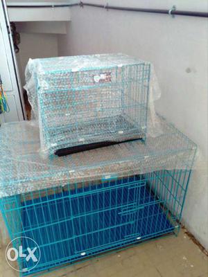 Two Blue Wired Pet Cages