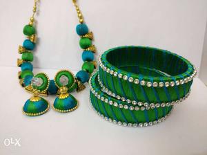 3 sets of Silk Thread Bangles, necklace And Jhumka Earrings