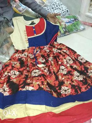 Blue And Red Floral Sleeveless Dress