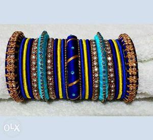 Blue And Teal Thread Bangles