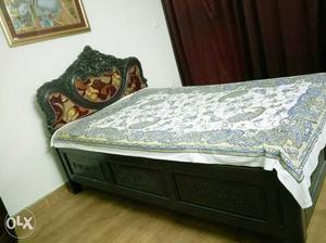 Brown Scrolled Wooden Bed Frame