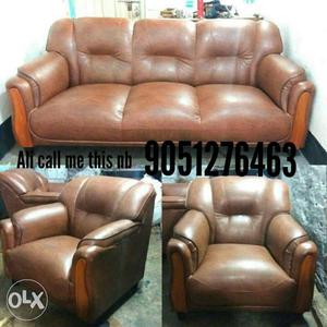 Brown Wooden Frame Center Leather Sofa Set Collage