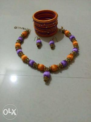 Orange And Purple necklace and bengles Set