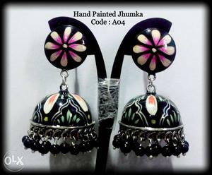 Pair Of Black Hand Painted Jhumkas