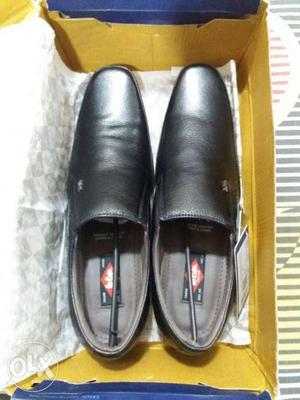 Pair Of Black Leather Slip-on Dress Shoes With Box
