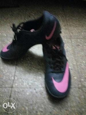 Pair Of Black-and-pink Nike Athletic Shoes
