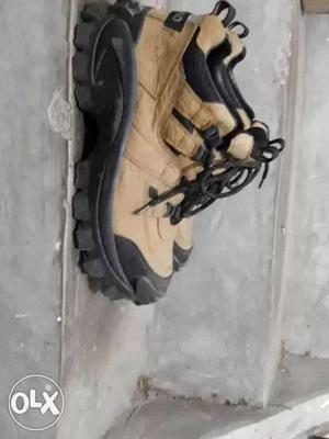 Pair Of Brown-and-black Leather Hiking Boots
