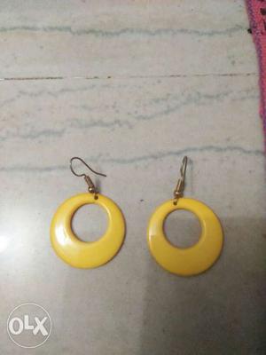 Pair Of Yellow Hoop Pendant Hook Earrings