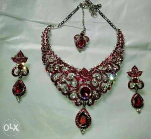 Pink Gemstone Diamond Embellished Jewelry Set