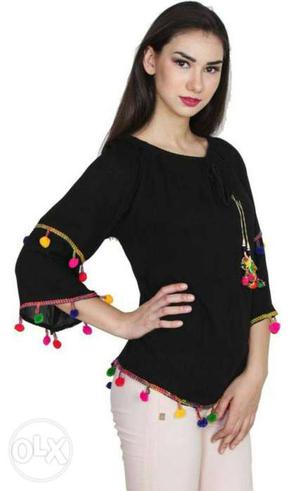 Poly Crepe Solid Black Top (Brand New) Size - M,