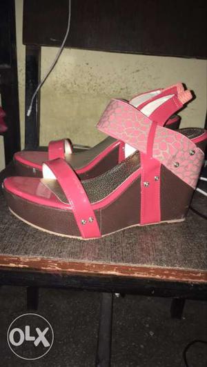 Red-and-pink Open-toe Clog Wedge Sandals