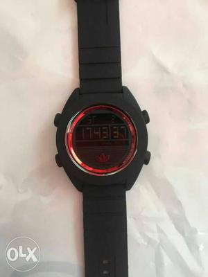 Round Black Adidas Digital Watch With Black Strap