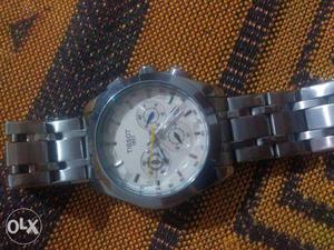 Round White used Tissot Chronograph Watch With Link Strap