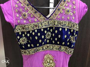 Used pink and violet netted anarkali dress