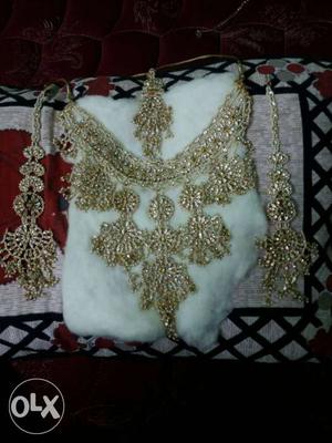 White And Beige Traditional Top And Earrings