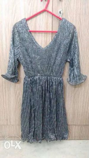 Women's Gray V-neck Dress.one time used.party wear dress.