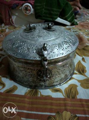 Antique..very heavy copper pitari with silver