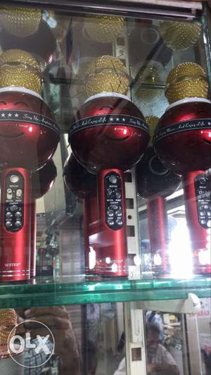 Three Red Bluetooth Microphones