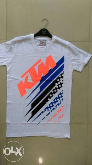 White, Orange, And Blue KTM Print Crewneck T-shirt