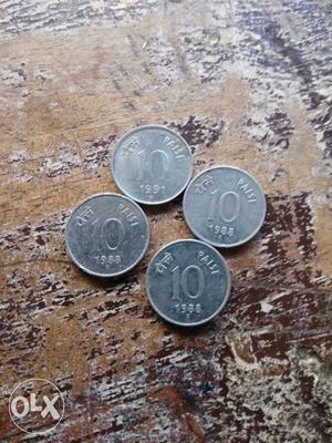 Four Round Silver Indian Paise Coins