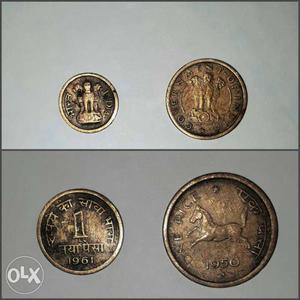 Old copper 1 paise coins (2 nos.) of .