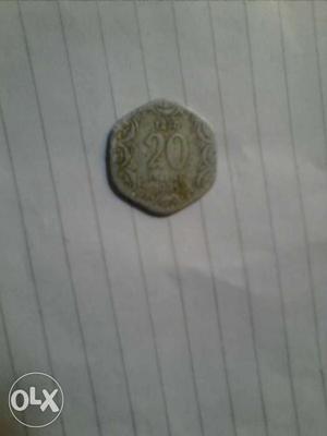Silver coin 20 paise for year 