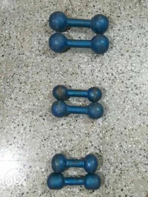 Three Pairs Of Blue Dumbbells (total 45kg)