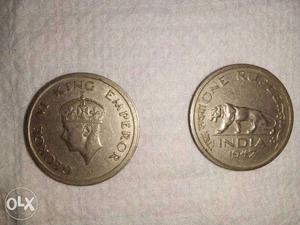 Two King Emperor One Rupee Coins