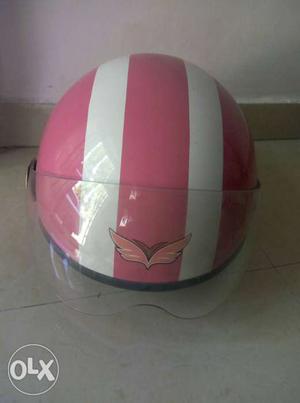 White And Pink Striped Half-face Helmet