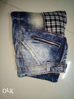 Blue And White Patch Denim Jeans