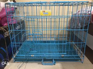Blue foldable cage. Big and spacious with tray at