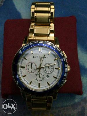 Gold watch blue link burberry watch with date &