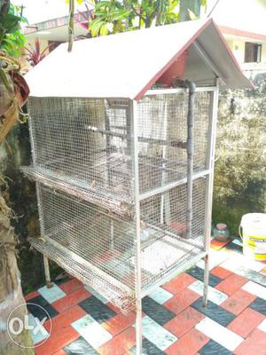 Gray And Red Pet Cage