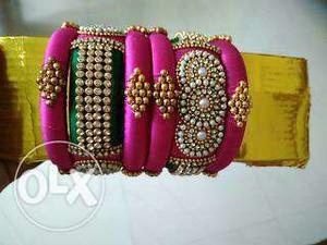Pink colour silk thread bangles