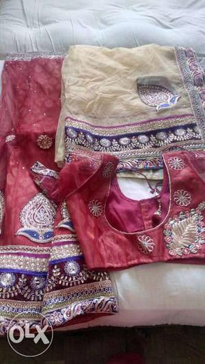 Red And Gold-colored Floral Choli Traditional Dress
