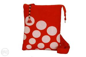Red And White Polka-dotted Crossbody Bag