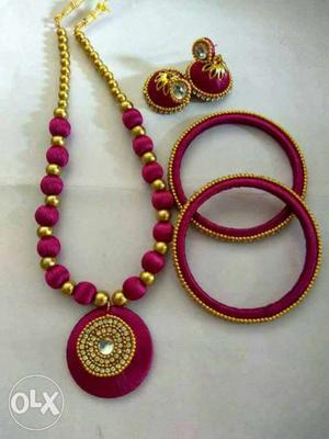 Red-and-gold Silk Thread Bangles And Earrings