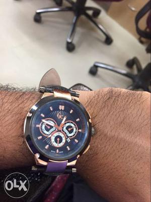 Round Black GC Chronograph Watch With Purple Strap