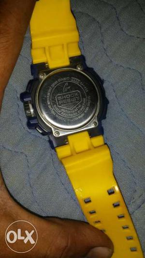 Round Black With Yellow Band Watch