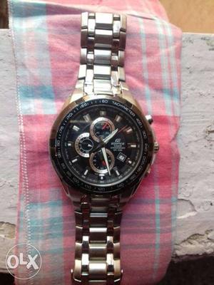 Round Gold-colored Casio Edifice Chronograph Watch With Link