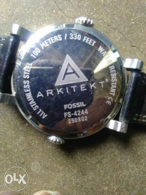 Round Silver Bezel Arkitekt Watch With Black Leather Strap