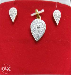 Teardrop Cut Diamond Embellished Pendant And Earrings