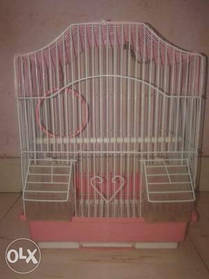 White And Pink Metal Wire Bird Cage