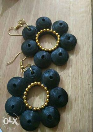 Women's Black And Gold Dangling Earrings