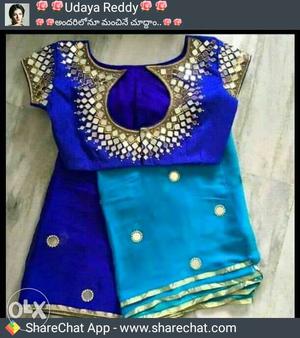 Women's Blue And Gold-colored Traditional Dress