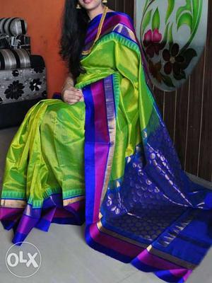 Women's Green And Multicolored Sari Traditional Dress
