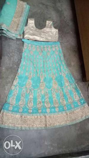 Women's Lehnga Gray And Pista Green New Condition only 2
