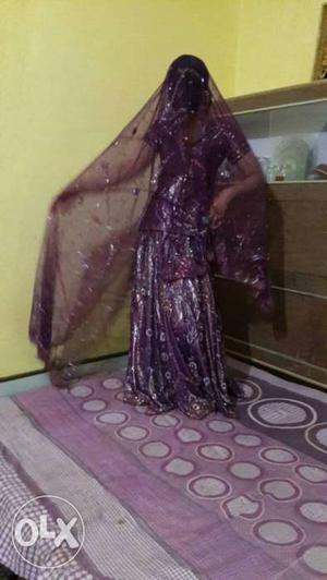 Women's Purple And Gray Sari