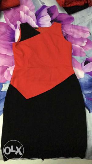 Women's Red And Black Sleeveless Bodycon Dress